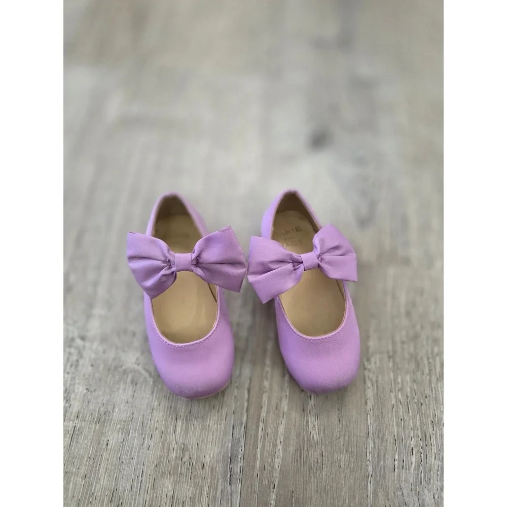 Janie and Jack Girls Lavender Purple Bow Mary Jane Dress Shoes Flats Baby Sz 5us